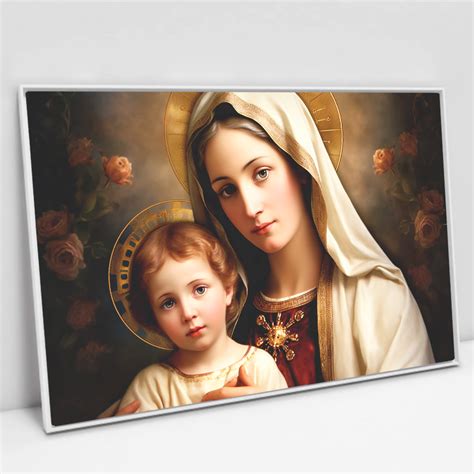 Quadro Decorativo Virgem Maria E O Menino Jesus Em Tela Canvas