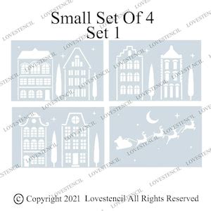 Christmas Village Window Stencils Set For Use With Snow Spray Or Window