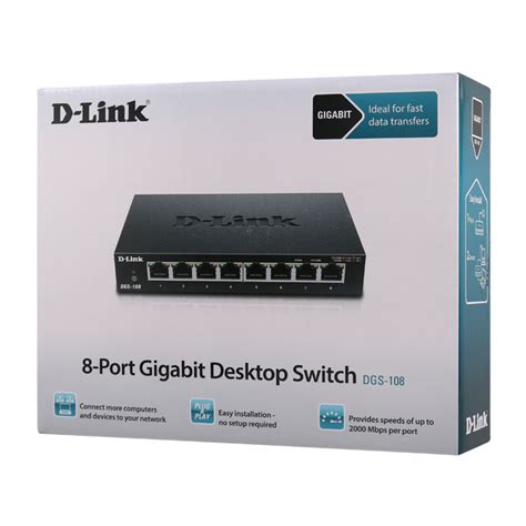 D LINK DGS 108 8 Port Gigabit Ethernet 10 100 1000 Unmanaged Desktop Switch