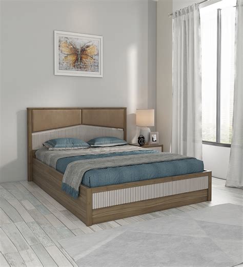 Buy Kosmo Nora Upholstered Queen Size Bed In Lyon Walnut Finish With