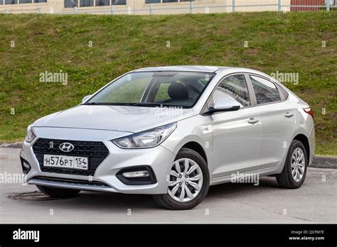 Novosibirsk Russia March Front View Of Silver Hyundai