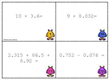 Adding And Subtracting Decimals Task Cards By Miss Cochran S Math Zone