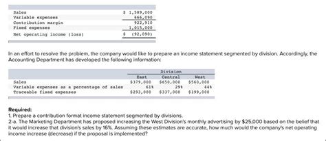 1 Prepare A Contribution Format Income Statement Segmented By