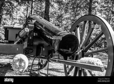 Close Up Of An American Civil War Era Cannon In Black And White Stock