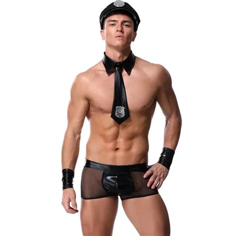 Traje De Pol Cia De L Tex Preto Para Homens Lingerie Sexy Uniforme