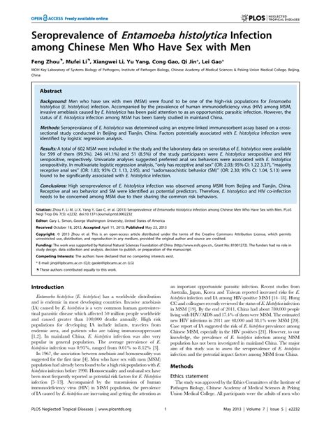 Pdf Seroprevalence Of Entamoeba Histolytica Infection Among Chinese Men Who Have Sex With Men