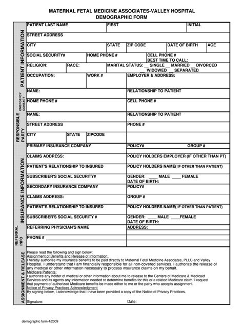 Printable Patient Demographic Form Template