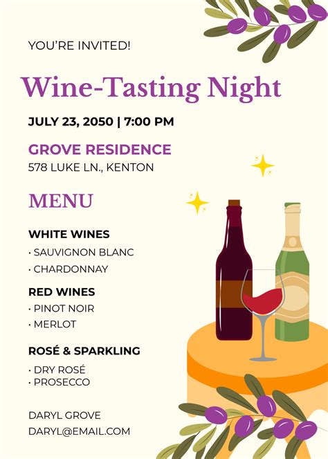 Free Wine Tasting Menu Invitation Template To Edit Online