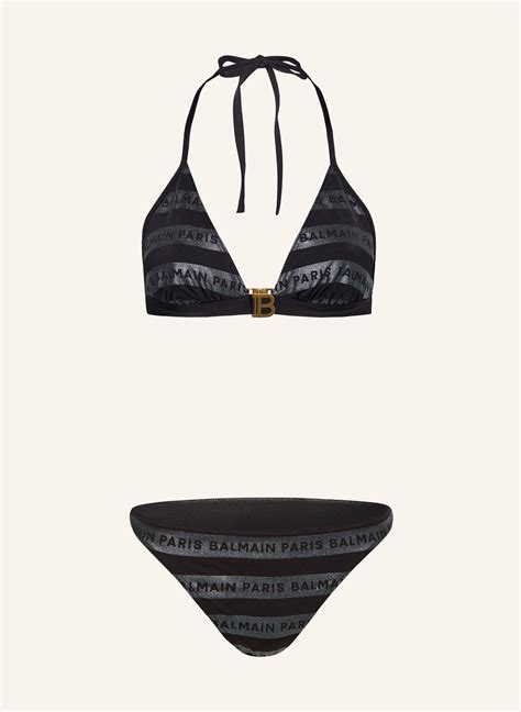 Balmain Triangel Bikini In Schwarz Grau