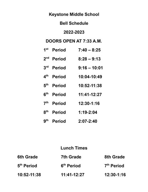 KMS Bell Schedule | Keystone Middle School