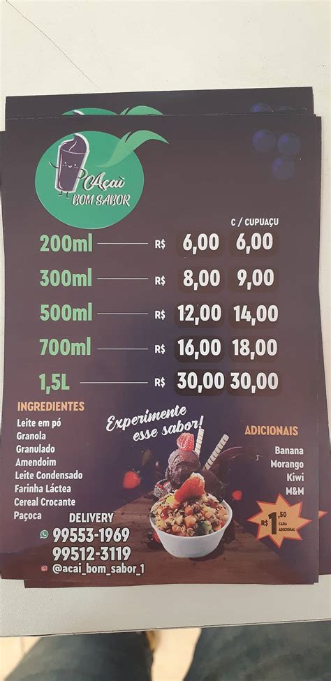 Menu em Açaì Bom Sabor restaurante Brasília