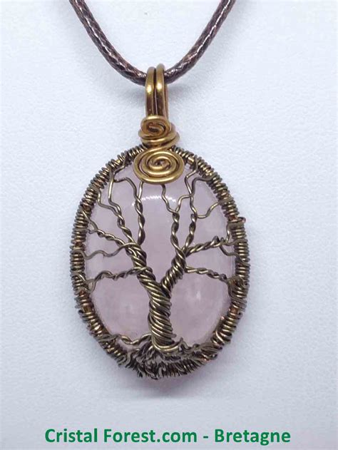 Quartz Rose Pendentif Bronze Arbre De Vie Autres Mod Les Goutte