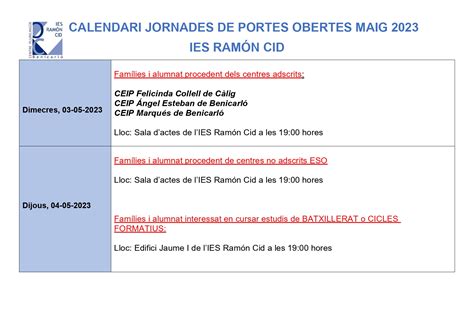 Jornada de portes obertes IES RAMÓN CID Benicarló