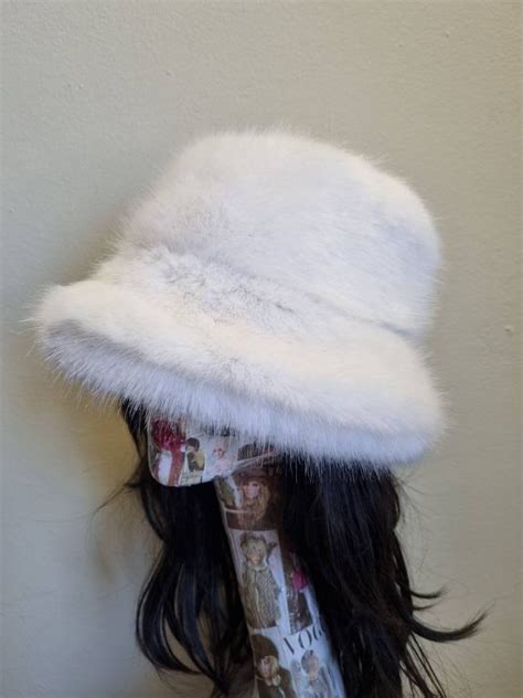 Stunning Super Luxury White Faux Fur Bucket Hat Fuzzy Bucket Hat