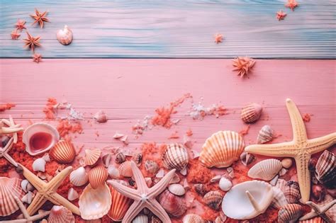 Premium Ai Image Seashells And Starfish On A Pink Background