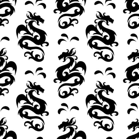 Premium Vector Seamless Pattern Silhouettes Of Black Chinese Dragons