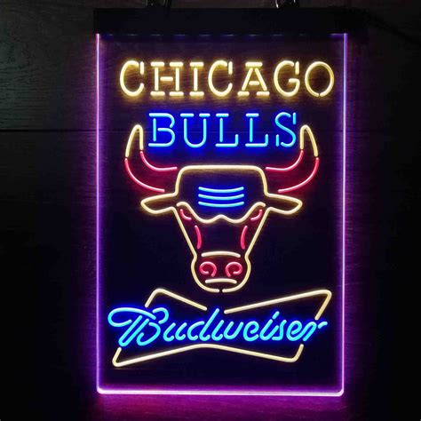 Chicago Bulls Nba Budweiser Multi Colors Neon Led Sign Beer Lodge T