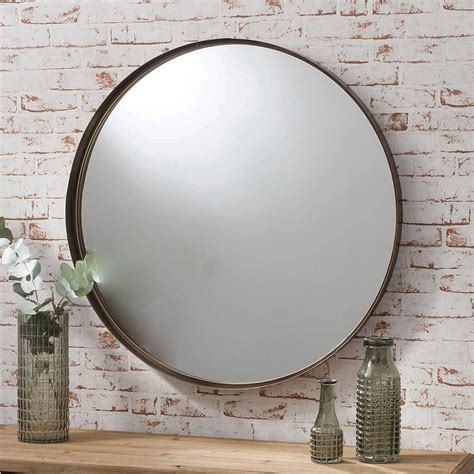 Bronze Industrial Round Wall Mirror Primrose And Plum