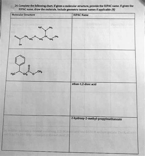 SOLVED 24 Complete The Following Chart If Given A Molecular