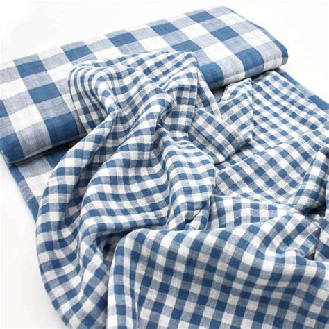 Gingham Double Gauze Cotton Fabric Soft Indigo Blue Uk Online