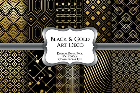 Black Gold Art Deco Digital Paper Pack Graphic By Party Pixelz