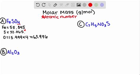 SOLVED:Calculate the molar mass for each of the following: a. FeSO4, iron supplement b. Al2 O3 ...