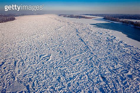 Aerial View Of Ice Jam On Vistula River In Winter