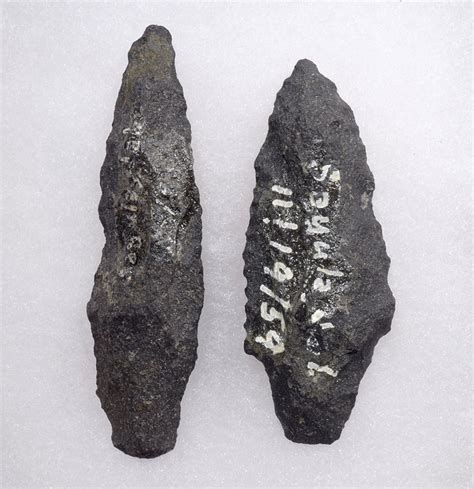 TWO RARE BASALT ATLATL PRE-COLUMBIAN SPEARHEADS *PC322 - TIME VAULT GALLERY