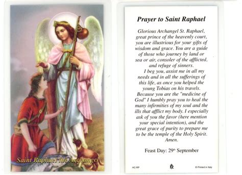 Prayer to Saint Raphael the Archangel - Laminated Holy Card RAL - Grace ...