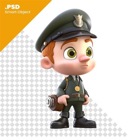 3d Rendering Eines Kleinen Jungen Mit Armeehut Und Grüner Uniform Psd Vorlage Premium Psd Datei