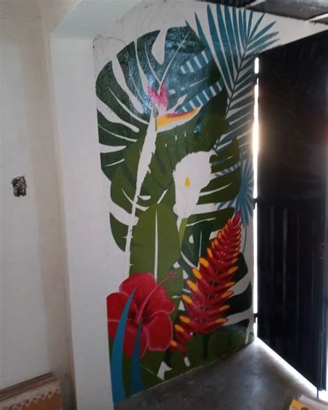 Mural Peque O De Flora Tropical A Full Color Painting Art