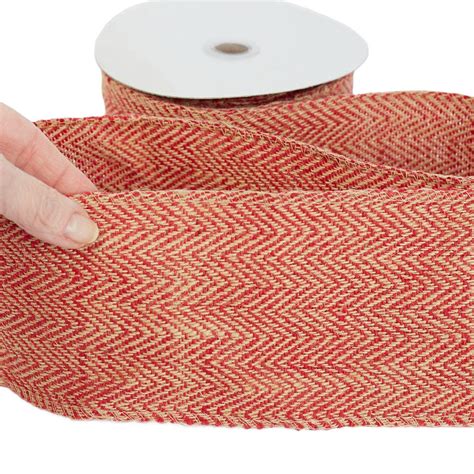 Natural And Red Herringbone Jute Wired Edge Ribbon Valentine S Day