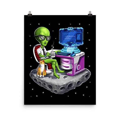 Alien Programmer Poster Funny Coder Art Print Programming Poster