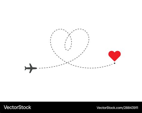 Heart Shaped Airplane Flying On Love Route To Vector Image