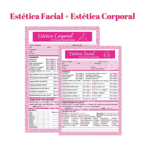 Blocos Ficha Anamnese Estética Facial e Corporal 100 Folhas Submarino