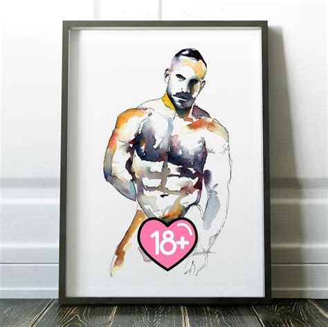 Gay Male Frontal Nude Male Art Erotica Watercolor Print Modern LGBTQ
