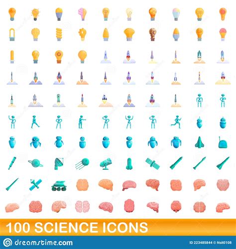 Science Icons Set Cartoon Style Stock Vector Illustration Of