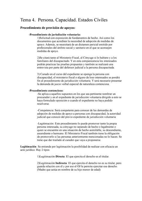 Tema 4 Derecho Civil I Tema 4 Persona Capacidad Estados Civiles