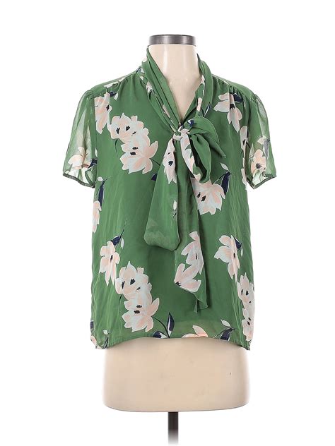 Ann Taylor Factory 100 Polyester Floral Green Short Sleeve Blouse Size