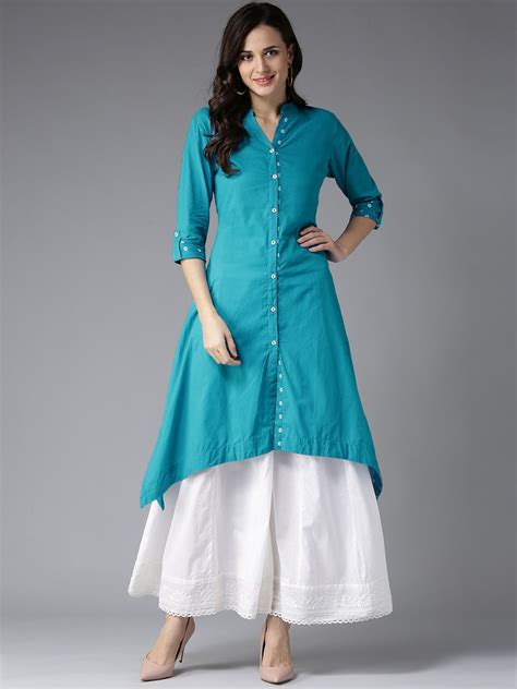 Buy Here Now Women Blue Solid A Line Kurta Apparel For Women From