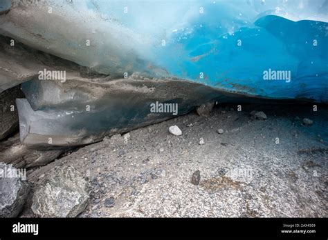 Glacier Bright Blue Light Through Ice Close Up In Jostedalsbreen