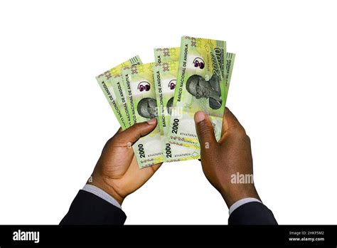 Black Hands In Suit Holding 3D Rendered Angolan Kwanza Notes Stock