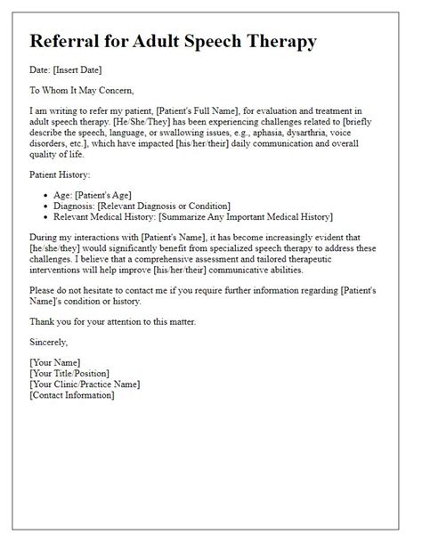Letter Template For Patient Speech Therapy Referral Free Samples In