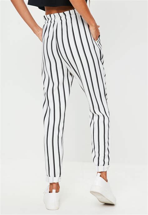 Lyst Missguided White Striped Slim Leg Joggers In White