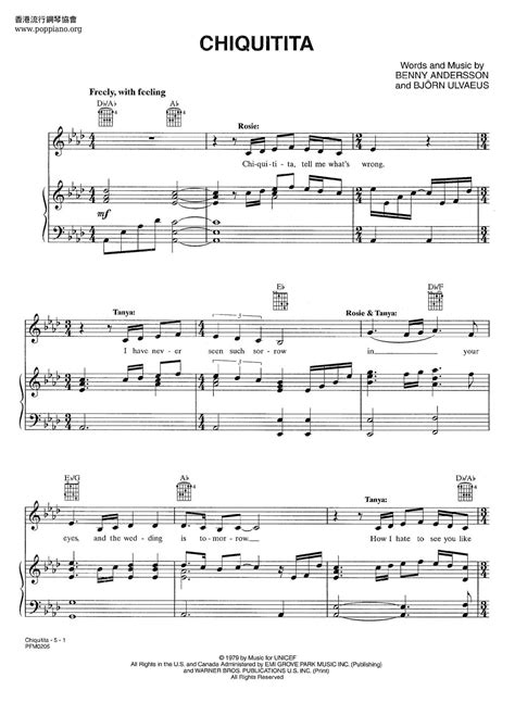 Abba Chiquitita Sheet Music Pdf Free Score Download ★