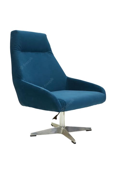 Sillón De Tela De Oficina Azul Aislado En Vista Lateral De Fondo Blanco