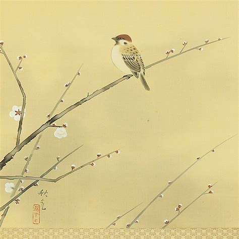 Sparrow and White Plum with Original Box (Tomobako) - Yoshida Shuko ...