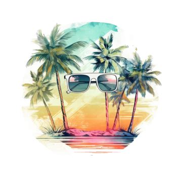 Retro Tropical Beach Summer Scene With Sunglass And Palm Tree