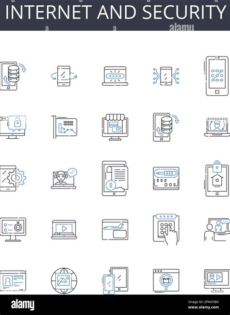 Internet And Security Line Icons Collection Cybersecurity Online