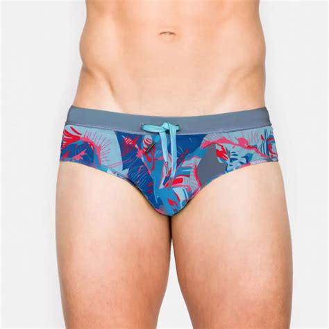 Mens Sexy Low Rise Briefs Swimwear Leaf Print Swim Bikini Trunks Water